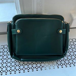 Hunter Green Cross Body Bag in Vegan Leather - Many compartments. Tons of room!